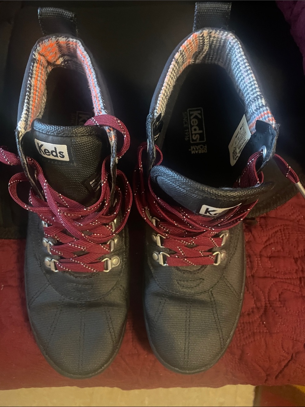 Keds Kids Black Sneakers with Burgundy Laces